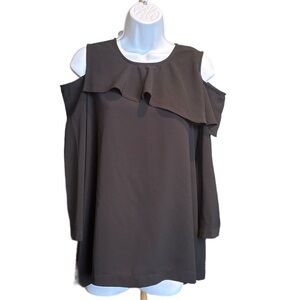 IMAN Black Ruffle Cold Shoulder Blouse